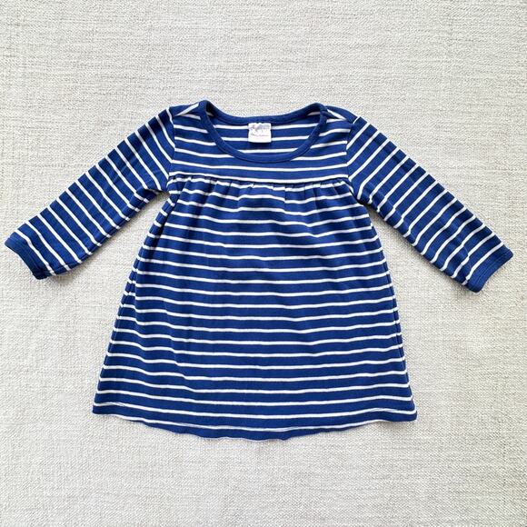 Hanna Andersson Blue & White Striped Long Sleeve Dress VGUC 18-24mo - Picture 1 of 4